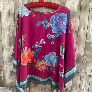 Bob Mackie pink floral Poncho top L - Picture 1 of 5