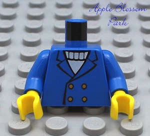 NEW Lego Male Boy MINIFIG TORSO -Blue w/Button Suit Jacket White Sweater Pattern - Picture 1 of 1