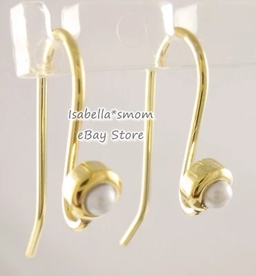 Authentic PANDORA Yellow GOLD Plated PEARL Dangle EARRINGS POSTS Hooks 290671P - Image 1 of 4