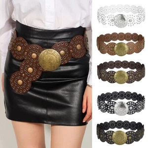 Round Hollow Belt Vintage Disc Wide Belts Metal Buckle Cowboy Western Style Lady - Picture 1 of 18
