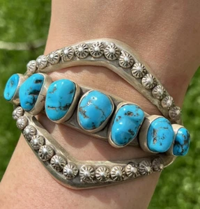 Navajo Sterling Silver Sleeping Beauty Turquoise Cuff Bracelet. Ray - Picture 1 of 12