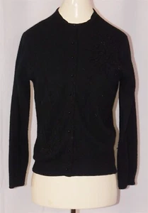 Vintage IMPERIAL 1960s Women's Black Wool Beaded Cardigan Sweater Sz 40 - Picture 1 of 10