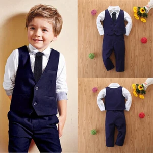 Boys Suits Wedding Formal Party Suit Kid Dress Shirt Vest Pants Gentleman Outfit - Picture 1 of 9