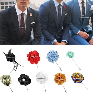 NEW Mens Corsage Boutonniere Lapel Pin Flower Wedding Black Red Green White Blue - Picture 1 of 60