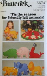 VINTAGE Butterick 5674 'Tis the Season FELT ANIMALS Tree Skirt/Stuffed Animals - Picture 1 of 1