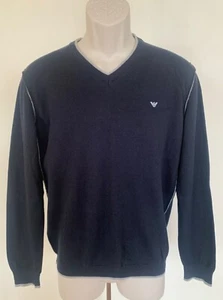 ARMANI JUNIOR Big Boys Kids Navy Blue Contrast Knit Sweater Top Blouse Sz 16 - Picture 1 of 12