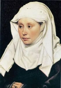 Oil painting robert campin - young woman portrait with white scarf hand painted - Picture 1 of 1