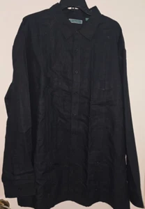 😃Cubavera 4 Pocket SOLID BLACK Men Long Sleeve Button Front Shirt 2XLT NW0T NEW - Picture 1 of 4