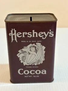 Vintage 1981 Hershey's Cocoa Tin Bank w Recipe 4.5" Reproduction Primitive Label - Picture 1 of 6