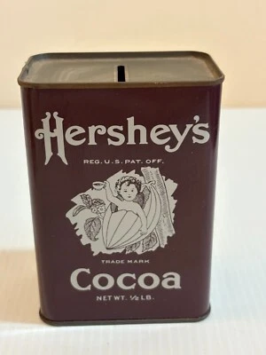 Vintage 1981 Hershey's Cocoa Tin Bank w Recipe 4.5" Reproduction Primitive Label - Image 1 of 4
