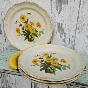 Vintage Mikasa Garden Club Steinzeug Petunie Sonnenschein Speiseteller 4er Set - Bild 1 von 13