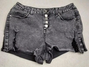Indigo Rein Denim Shorts 13/30 Black Cut Off Stretch Buttons Summer Vacation - Picture 1 of 9