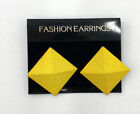 Vintage Earrings Yellow Triangle Metal Fan Pattern.