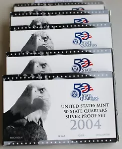 2004-2008 S Proof State Quarter Silver 5 Coin Statehood 5 Sets with Box and COA - Picture 1 of 7