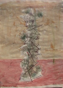 Sergio DANGELO (Milano 1932) L' ARBRE de PIERRE dipinto SURREALISTA anni '60/'70 - Foto 1 di 6