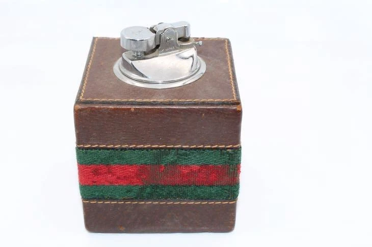 De colección Gucci De Italia 1970 Cubo Cuero Encendedor Caja Mesa ¡RARO! Foto 1 de 4