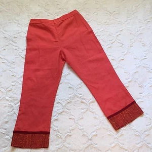 Women's LINEN BLEND Designer ORANGE CAPRI High Rise Pants $99 RTL ITALY SZ 8 NWT - Picture 1 of 7