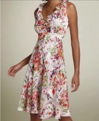 Vestido DONNA RICCO Columpio Talla 4 Coqueta SEDA MULTICOLOR Floral Volantes Pin Up  Foto 1 de 4