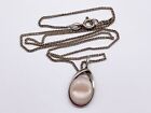 VINTAGE SOLID SILVER LADIES MOTHER OF PEARL MOP SOLITAIRE PENDANT AND NECKLACE