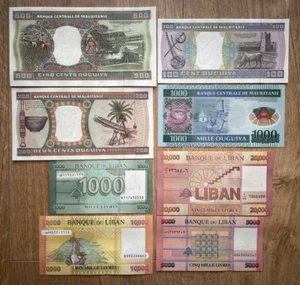 IBERMONEDA| 8 Billetes diferentes. Mauritania y Líbano, S.C. - Picture 1 of 6