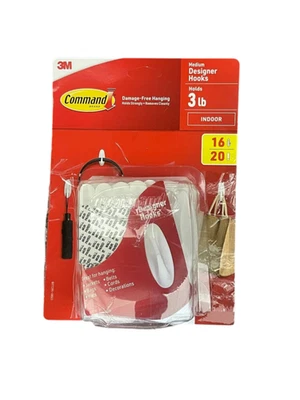 3M Command Medium Designer Hooks 3lb Hold – 11 Hooks / 16 Strips – Open Box - Image 1 of 2