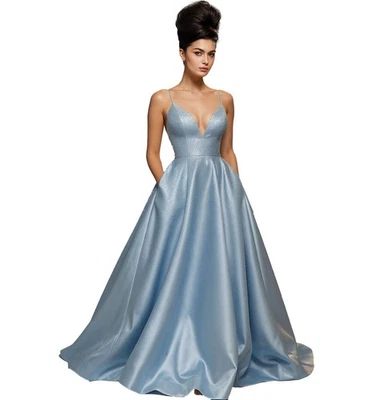 Vestido de Baile Sherri Hill Cenicienta con Corsé Espalda y Bolsillos Azul Brillante Talla 18 Foto 1 de 4