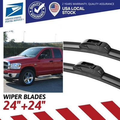 For 2019-2025 Dodge Ram 1500 2500 Windshield Wiper Blades J-HOOK Hybrid Silicone - Image 1 of 4
