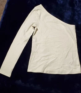 Womens shirt medium One Shoulder Knit Ribbed White - Picture 1 of 4