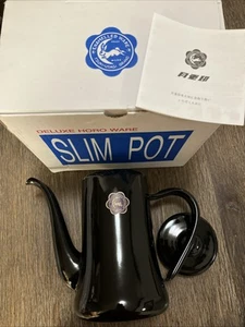 Tsuki Usagi Jirushi Slim Pot 1.2L Black Drip Coffee Tea Kettle Enamel Ware Japan - Picture 1 of 6