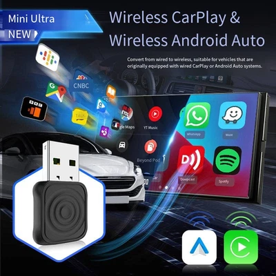 MiniUSB AutoWireless CarPlay Adapter For Apple Android Wireless Dongle Plug＆Play - Image 1 of 4