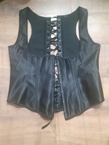 Black Silky Basque/waistcoat. Laced Back, Hooks . Stays .36-40" Chest. Goth. - Picture 1 of 2