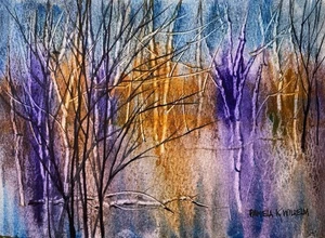 Original Pamela Wilhelm 5x7” Acuarela Sombras Árboles Paisaje Abstracto - Imagen 1 de 2