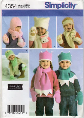Child's Fleece Hats/Mittens- 3 Sizes +Scarves©2005 UNCUT Simplicity Pattern 4354 - Image 1 of 4