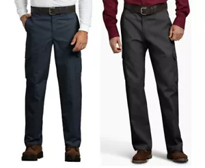 Pantaloni cargo da lavoro Dickies da uomo vestibilità rilassata gamba dritta anteriore piatta blu navy o neri - Foto 1 di 10