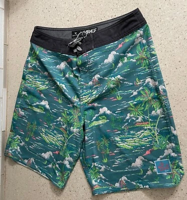 Rip Curl Mirage Teal Aloha Mens Size 27 Board Shorts Drawstring Swim Trunks Surf - Image 1 of 3