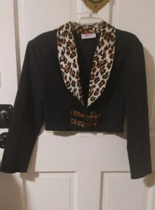 Vtg 80s CAROLE WREN Leopard Print Velvet Collar Belted Cropped Jacket S - Picture 1 of 8