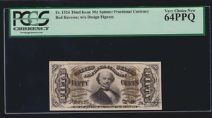 US 50c Fractional Currency Note Red Back FR 1324 PCGS 64 PPQ V Ch CU (074) - Picture 1 of 2