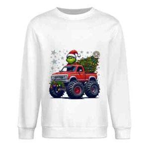 Grinch Christmas Youth Top - Funny Holiday Shirt with Grinch in Monster Truck - Picture 1 of 1