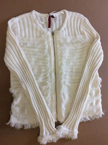 Love Scarlett Women’s Ribbed Knit Fringe Zip Up L/S Sweater, Chantilly, XL - Picture 1 of 5
