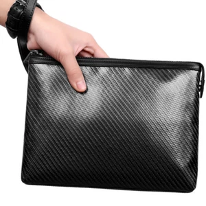 100% Real Carbon Fiber Mens Handbag Business Bag Men RFID Blocking Zipper Wallet - Picture 1 of 16