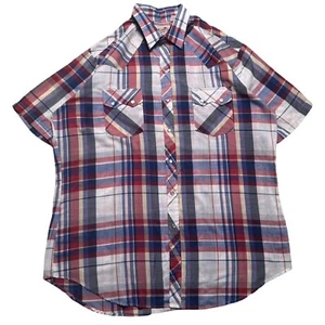 Vintage Stagecoach Western Pearl Snap Button T Shirt Plaid Mens XL - Picture 1 of 7