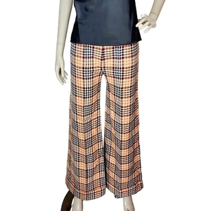 70s Vintage Bobbie Brooks Brown Plaid High-Waist Cuffed Bell Bottom Pants - Picture 1 of 9