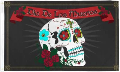 Day of the Dead Flag 3x5ft Sugar Skull Flag Dia De Los Muertos Halloween  - Image 1 of 2