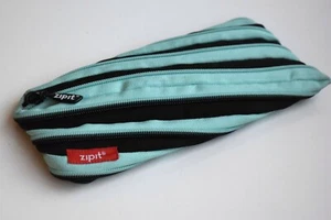 ZIPIT Pencil Travel Case Cosmetic Bag Makeup Bag Black Turquoise Storage Pouch - Picture 1 of 4