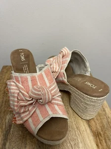 Toms Junie Womens Sandals Striped Bow Orange Heel Size 8 Braided Heel  - Picture 1 of 6