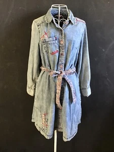 JOE BROWNS denim shirt dress 14 belt, roll tab sleeves, pockets 35" long. - Picture 1 of 6