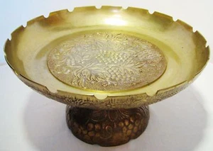 Vintage Brass Grape Vine Pedestal Bowl Centerpiece Dish Compote Fruit Pastry - Picture 1 of 7
