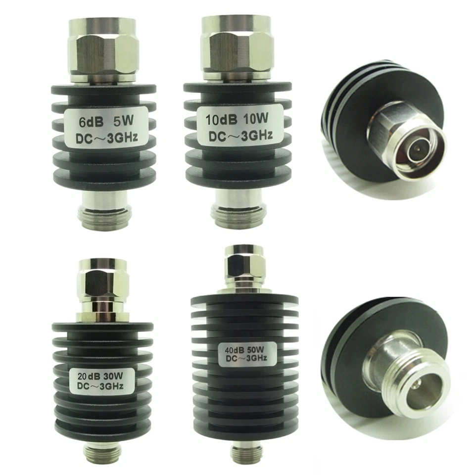Round RF Coaxial Attenuator 5W-50W 1dB-50dB N Type Male to Female 3.0GHz 50 Ohm - Image 1 of 4