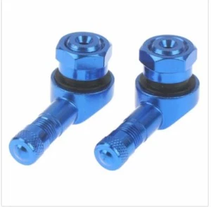 2x BLUE CNC Aluminum Motorcycle 90 Degree Angle Wheel Tire Stem Tubeless Valve - Picture 1 of 1