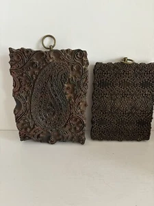 Set Of 2 Wood Print Blocks For Fabric Printing Paisley - Picture 1 of 5